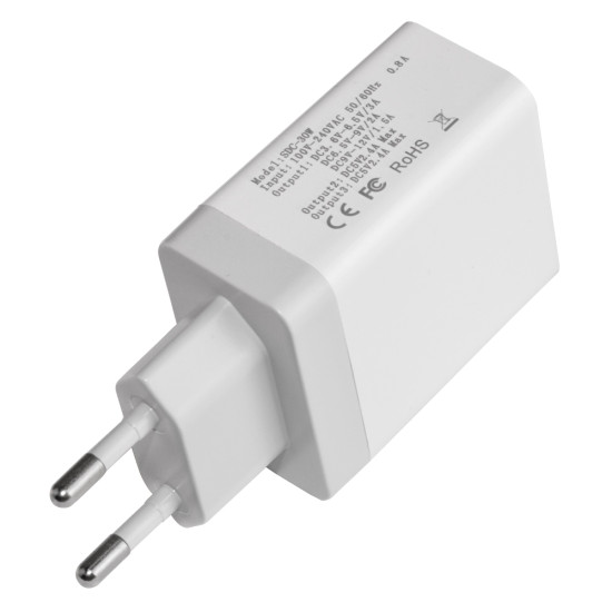 Зарядно Makki Fast Charger - QC3.0+2xUSB 30W White - MAKKI-QC30W3