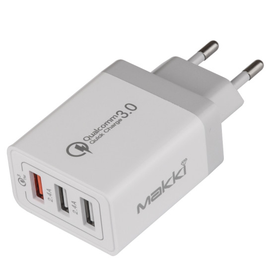 Зарядно Makki Fast Charger - QC3.0+2xUSB 30W White - MAKKI-QC30W3