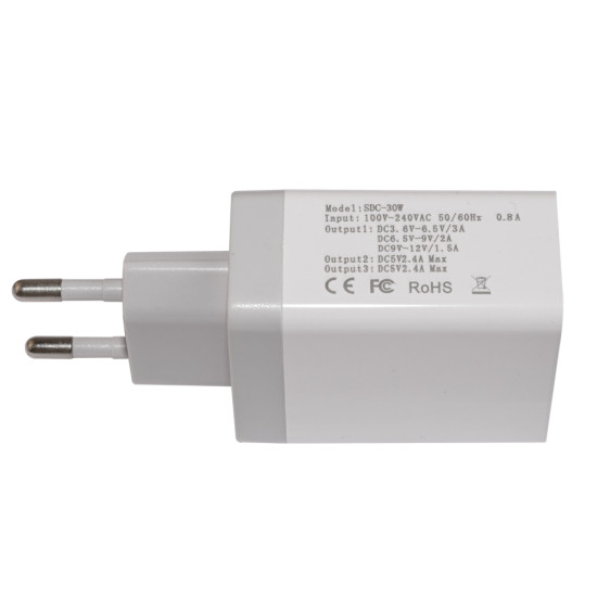 Зарядно Makki Fast Charger - QC3.0+2xUSB 30W White - MAKKI-QC30W3