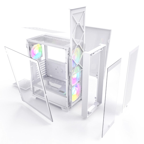Кутия за компютър Montech AIR 1000 PREMIUM, Mid-tower Case, TG, 2 Front Panels, 4x120mm ARGB Fans, White