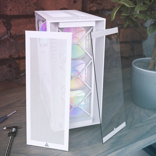 Кутия за компютър Montech AIR 1000 PREMIUM, Mid-tower Case, TG, 2 Front Panels, 4x120mm ARGB Fans, White