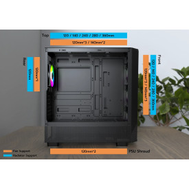Кутия за компютър Montech Case mATX - X5 (W) - 4 A-RGB fans, USB-C