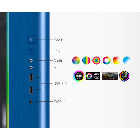 Кутия за компютър Montech KING 95 Pro, Dual Chamber Mid-tower Case, 6 ARGB Fans, 2 Front Panels, Prussian Blue