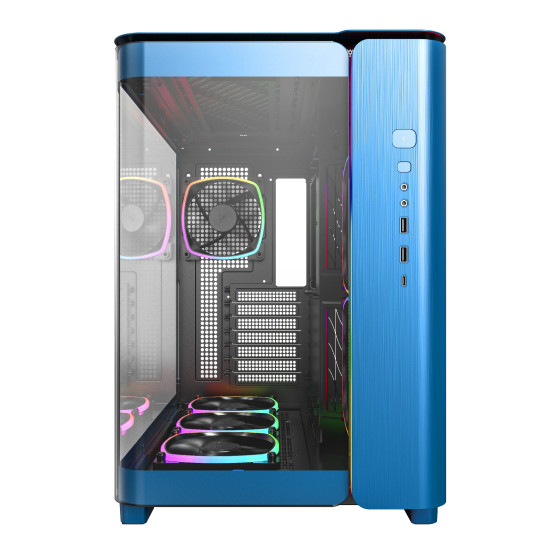 Кутия за компютър Montech KING 95 Pro, Dual Chamber Mid-tower Case, 6 ARGB Fans, 2 Front Panels, Prussian Blue