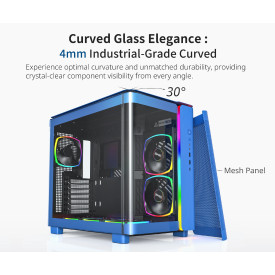 Кутия за компютър Montech KING 95 Pro, Dual Chamber Mid-tower Case, 6 ARGB Fans, 2 Front Panels, Prussian Blue
