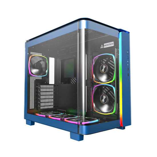 Кутия за компютър Montech KING 95 Pro, Dual Chamber Mid-tower Case, 6 ARGB Fans, 2 Front Panels, Prussian Blue