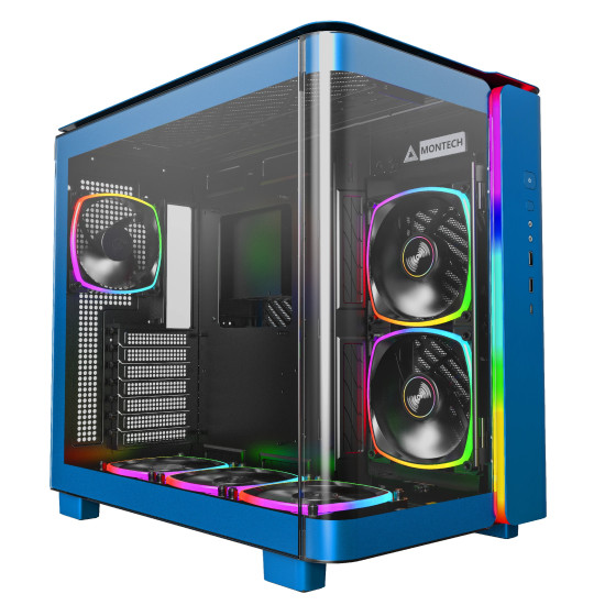 Кутия за компютър Montech KING 95 Pro, Dual Chamber Mid-tower Case, 6 ARGB Fans, 2 Front Panels, Prussian Blue
