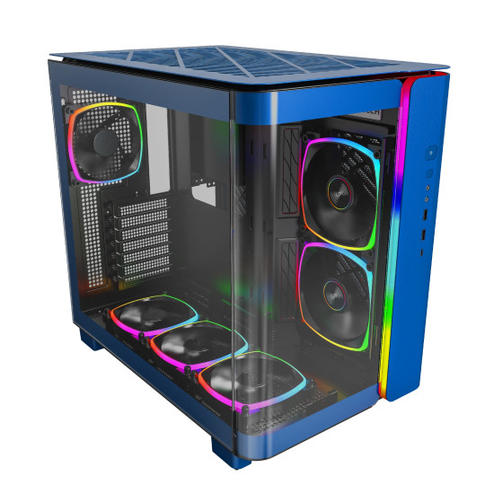 Кутия за компютър Montech KING 95 Pro, Dual Chamber Mid-tower Case, 6 ARGB Fans, 2 Front Panels, Prussian Blue