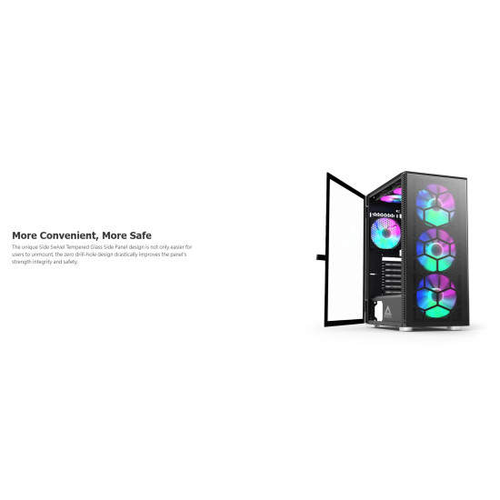 Кутия за компютър Montech X3 GLASS, Mid-tower Case, TG, 6 fixed RGB Fans, Black