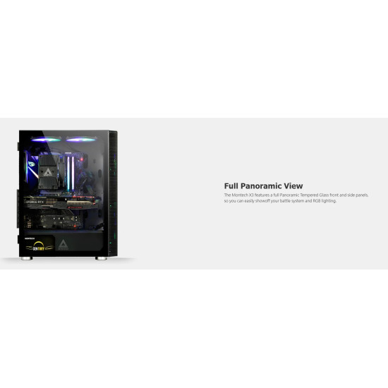 Кутия за компютър Montech X3 GLASS, Mid-tower Case, TG, 6 fixed RGB Fans, Black