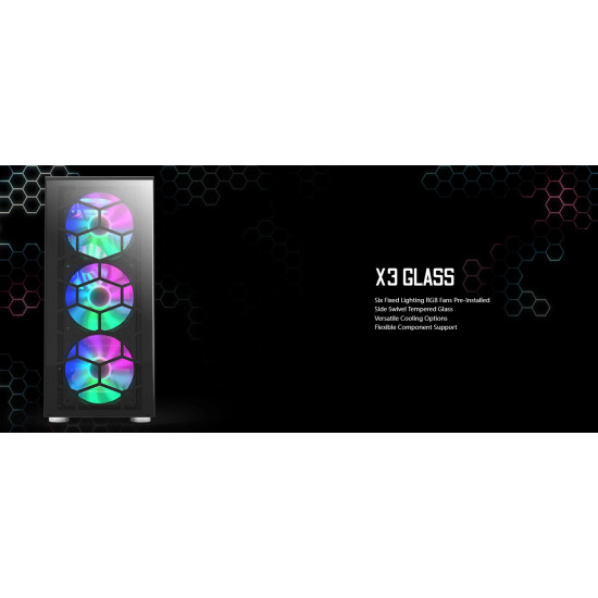 Кутия за компютър Montech X3 GLASS, Mid-tower Case, TG, 6 fixed RGB Fans, Black