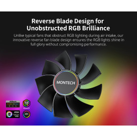 Вентилатор Montech RX140 PWM, REVERSE Fan, 140mm, ARGB, Black