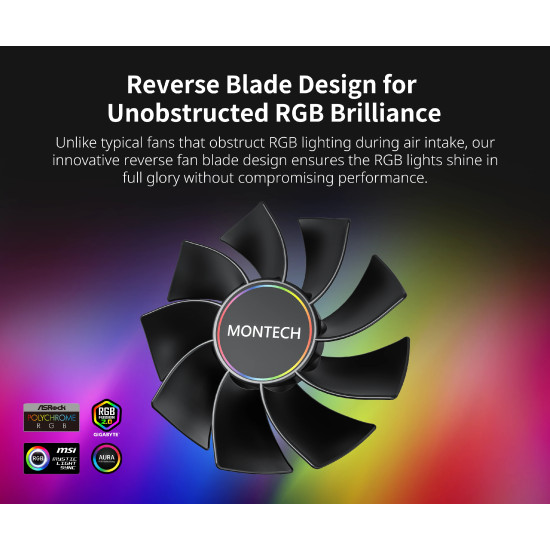 Вентилатор Montech RX140 PWM, REVERSE Fan, 140mm, ARGB, Black