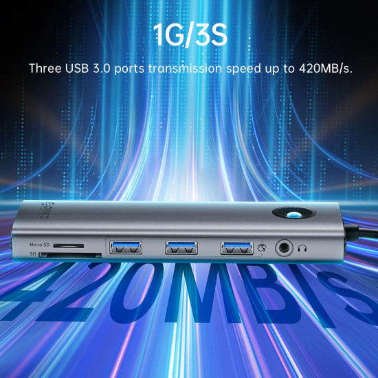 Докинг станция Orico Docking Station Type-C - PW11-9P-GY-EP - HDMI x 1, VGA x 1, USB3.0 x 3, USB-C PD100W x 1, LAN x 1 (1Gbps), SD/TF