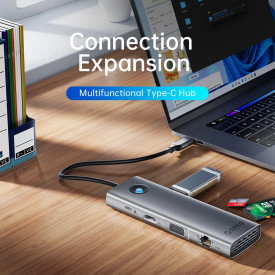 Докинг станция Orico Docking Station Type-C - PW11-9P-GY-EP - HDMI x 1, VGA x 1, USB3.0 x 3, USB-C PD100W x 1, LAN x 1 (1Gbps), SD/TF
