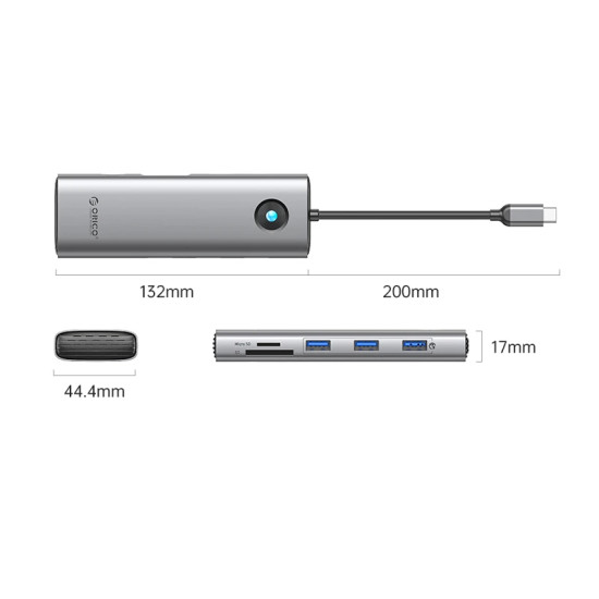 Докинг станция Orico Docking Station Type-C - PW11-9P-GY-EP - HDMI x 1, VGA x 1, USB3.0 x 3, USB-C PD100W x 1, LAN x 1 (1Gbps), SD/TF