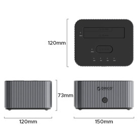 HDD докинг станция Orico IT28ECEUGY, 2-Bay HDD/M.2 NVMe, USB-C/USB-A, Offline Clone, Grey