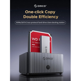 HDD докинг станция Orico IT28ECEUGY, 2-Bay HDD/M.2 NVMe, USB-C/USB-A, Offline Clone, Grey