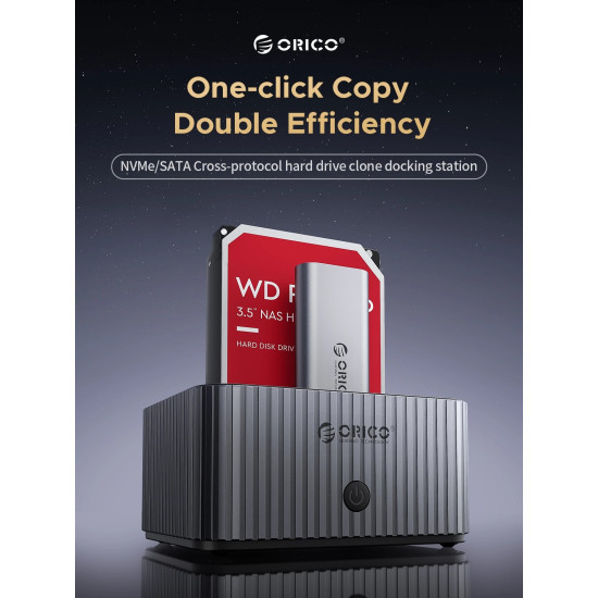 HDD докинг станция Orico IT28ECEUGY, 2-Bay HDD/M.2 NVMe, USB-C/USB-A, Offline Clone, Grey
