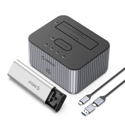 HDD докинг станция Orico IT28ECEUGY, 2-Bay HDD/M.2 NVMe, USB-C/USB-A, Offline Clone, Grey