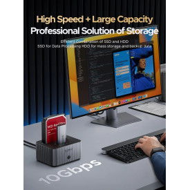 HDD докинг станция Orico IT28ECEUGY, 2-Bay HDD/M.2 NVMe, USB-C/USB-A, Offline Clone, Grey
