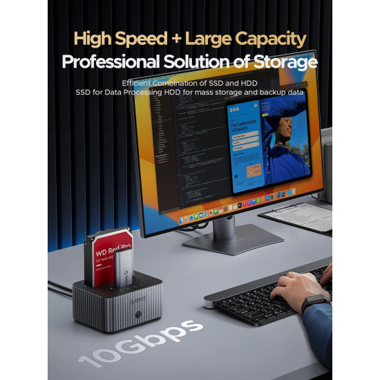 HDD докинг станция Orico IT28ECEUGY, 2-Bay HDD/M.2 NVMe, USB-C/USB-A, Offline Clone, Grey