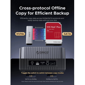 HDD докинг станция Orico IT28ECEUGY, 2-Bay HDD/M.2 NVMe, USB-C/USB-A, Offline Clone, Grey