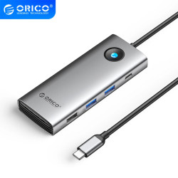 Докинг станция Orico Type-C Docking Station Power Distribution 100W - HDMI, Type-C x 1, USB3.0 x 2, USB 2.0 x 1, LAN 1000Mbps Gigabit, VGA - PW11-8PC-GY-EP