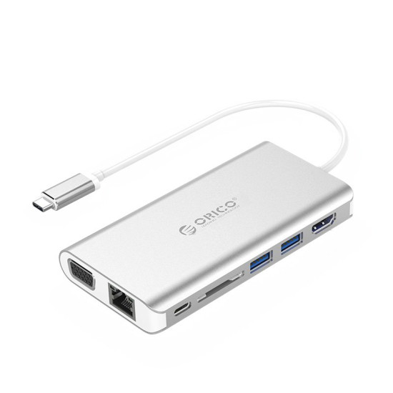 Докинг станция Orico Type-C Docking Station Power Distribution - HDMI, USB3.0 x 2, LAN, SD, VGA, Audio - XC-304-SV