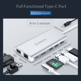 Докинг станция Orico Type-C Docking Station Power Distribution - HDMI, USB3.0 x 2, LAN, SD, VGA, Audio - XC-304-SV