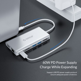 Докинг станция Orico Type-C Docking Station Power Distribution - HDMI, USB3.0 x 2, LAN, SD, VGA, Audio - XC-304-SV