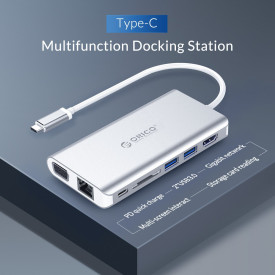 Докинг станция Orico Type-C Docking Station Power Distribution - HDMI, USB3.0 x 2, LAN, SD, VGA, Audio - XC-304-SV