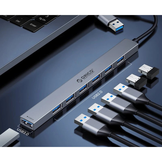 USB хъб Orico HUB USB-C/USB-A 7 port - USB3.0 x 1, USB2.0 x 6 - YSA2-U3-GY