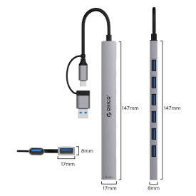 USB хъб Orico HUB USB-C/USB-A 7 port - USB3.0 x 1, USB2.0 x 6 - YSA2-U3-GY