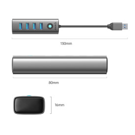 USB хъб Orico хъб HUB USB3.0 4 port, Aluminium, Grey - PDD4U-U3-015-GY