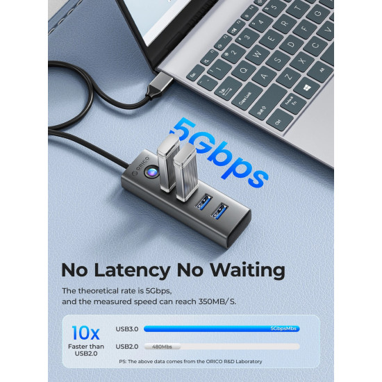 USB хъб Orico хъб HUB USB3.0 4 port, Aluminium, Grey - PDD4U-U3-015-GY
