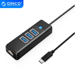 USB хъб Orico HUB USB3.1 3 port + LAN 1000M - PW3UR-C3-015-BK