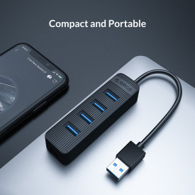 USB хъб Orico USB3.0 HUB 4 port - Type C input, 0.15m cable, aux Type-C power input - TWU3-4A-BK
