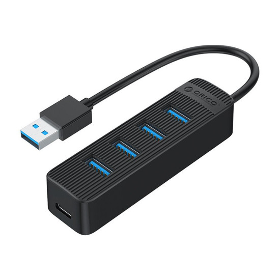 USB хъб Orico USB3.0 HUB 4 port - Type C input, 0.15m cable, aux Type-C power input - TWU3-4A-BK