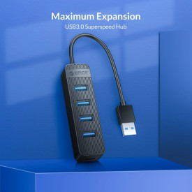 USB хъб Orico USB3.0 HUB 4 port - Type C input, 0.15m cable, aux Type-C power input - TWU3-4A-BK