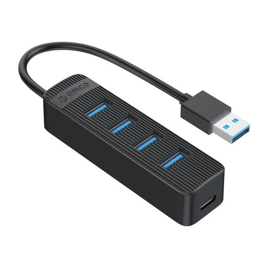 USB хъб Orico USB3.0 HUB 4 port - Type C input, 0.15m cable, aux Type-C power input - TWU3-4A-BK