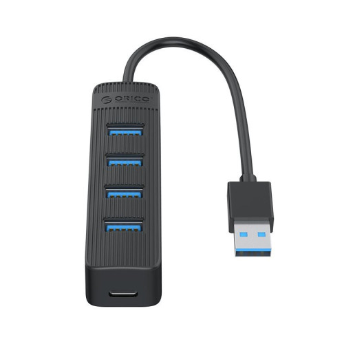 USB хъб Orico USB3.0 HUB 4 port - Type C input, 0.15m cable, aux Type-C power input - TWU3-4A-BK