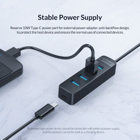 USB хъб Orico USB3.0 HUB 4 port - Type C input, aux Type-C power input - TWC3-4A