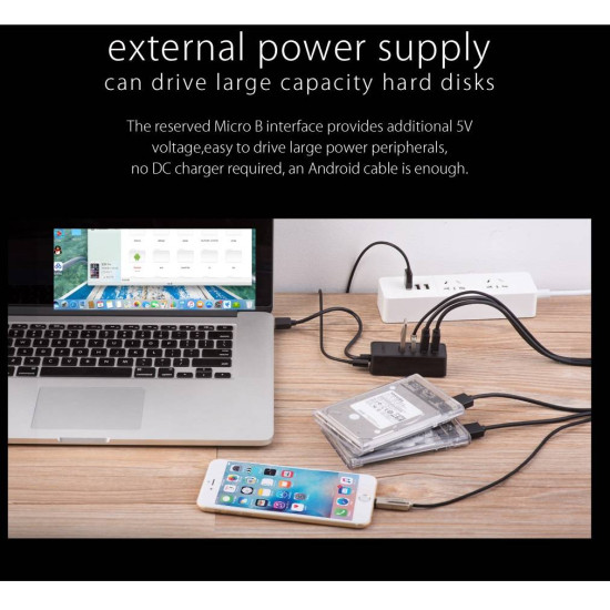 USB хъб Orico USB3.0 HUB 4 port - USB/Micro USB input, 1m cable - W5P-U3-100-BK-PRO