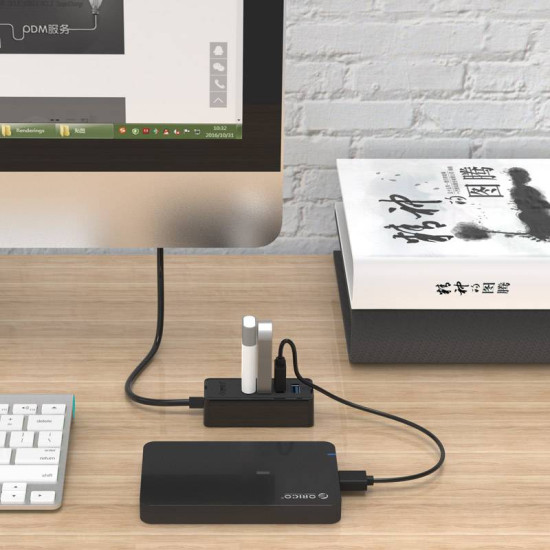 USB хъб Orico USB3.0 HUB 4 port - USB/Micro USB input, 1m cable - W5P-U3-100-BK-PRO