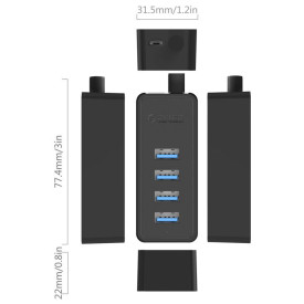 USB хъб Orico USB3.0 HUB 4 port - USB/Micro USB input, 1m cable - W5P-U3-100-BK-PRO