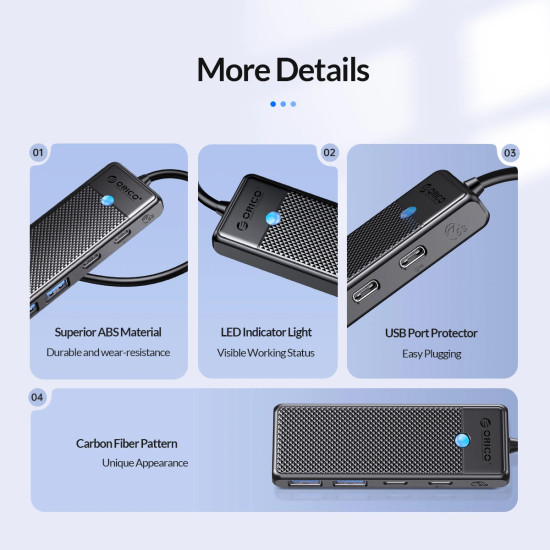 USB хъб Orico USB3.1 HUB Type-C - 2 x USB3.0, 2 x USB-C - PAPW2AC-C3-05-BK-EP