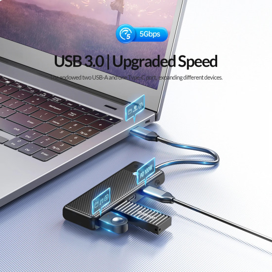USB хъб Orico USB3.1 HUB Type-C - 2 x USB3.0, 2 x USB-C - PAPW2AC-C3-05-BK-EP