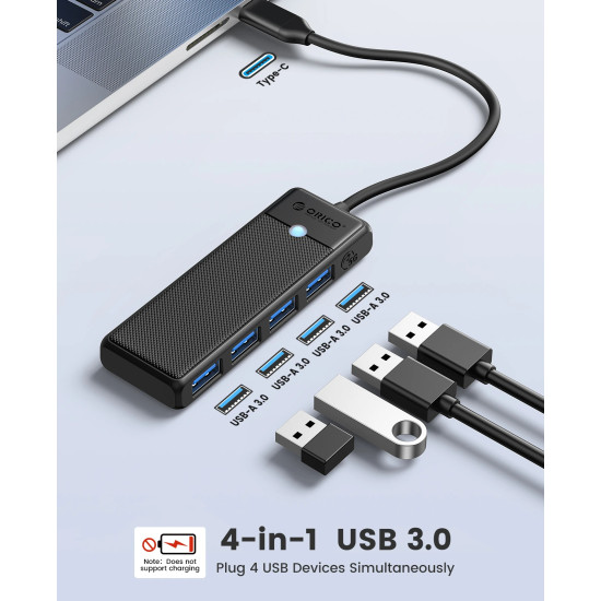 USB хъб Orico USB3.1 HUB Type-C - 4 x USB3.0 - PAPW4A-C3-015-BK