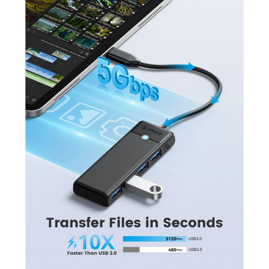 USB хъб Orico USB3.1 HUB Type-C - 4 x USB3.0 - PAPW4A-C3-015-BK
